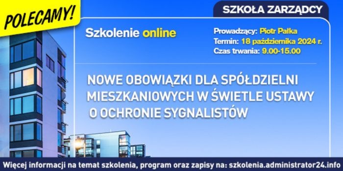 Szkolenie: Nowe obowiązki dla SM w świetle ustawy o ochronie sygnalistów