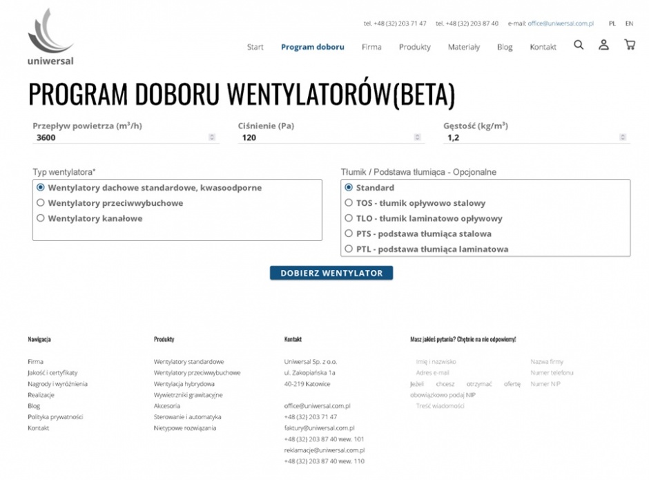 program doboru wentylatorów